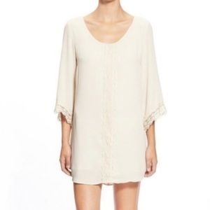 ASTR The Label Beige Lace Trim Long Sleeve Shift Dress XS